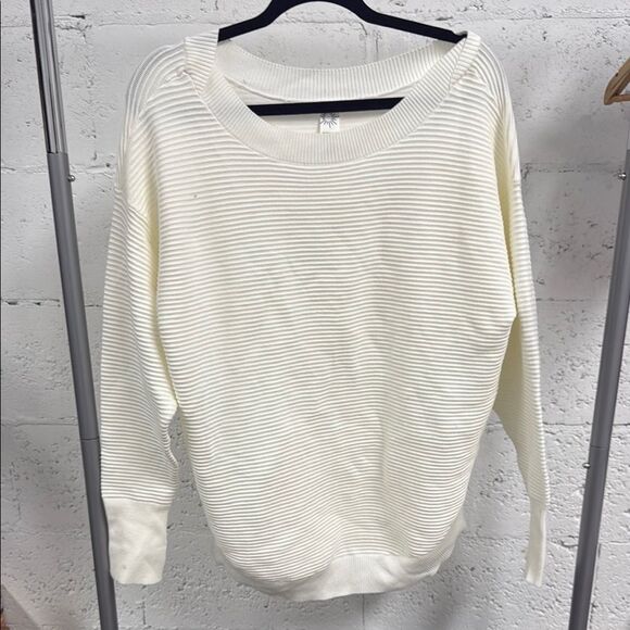 Women's Cream Sweater Ribbed Oversized Long Sleeve Pullover AERIE - Picture 1 of 3